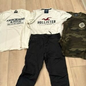 Hollister and Abercrombie Bundle: 3 shirts size M AND black jogger size S